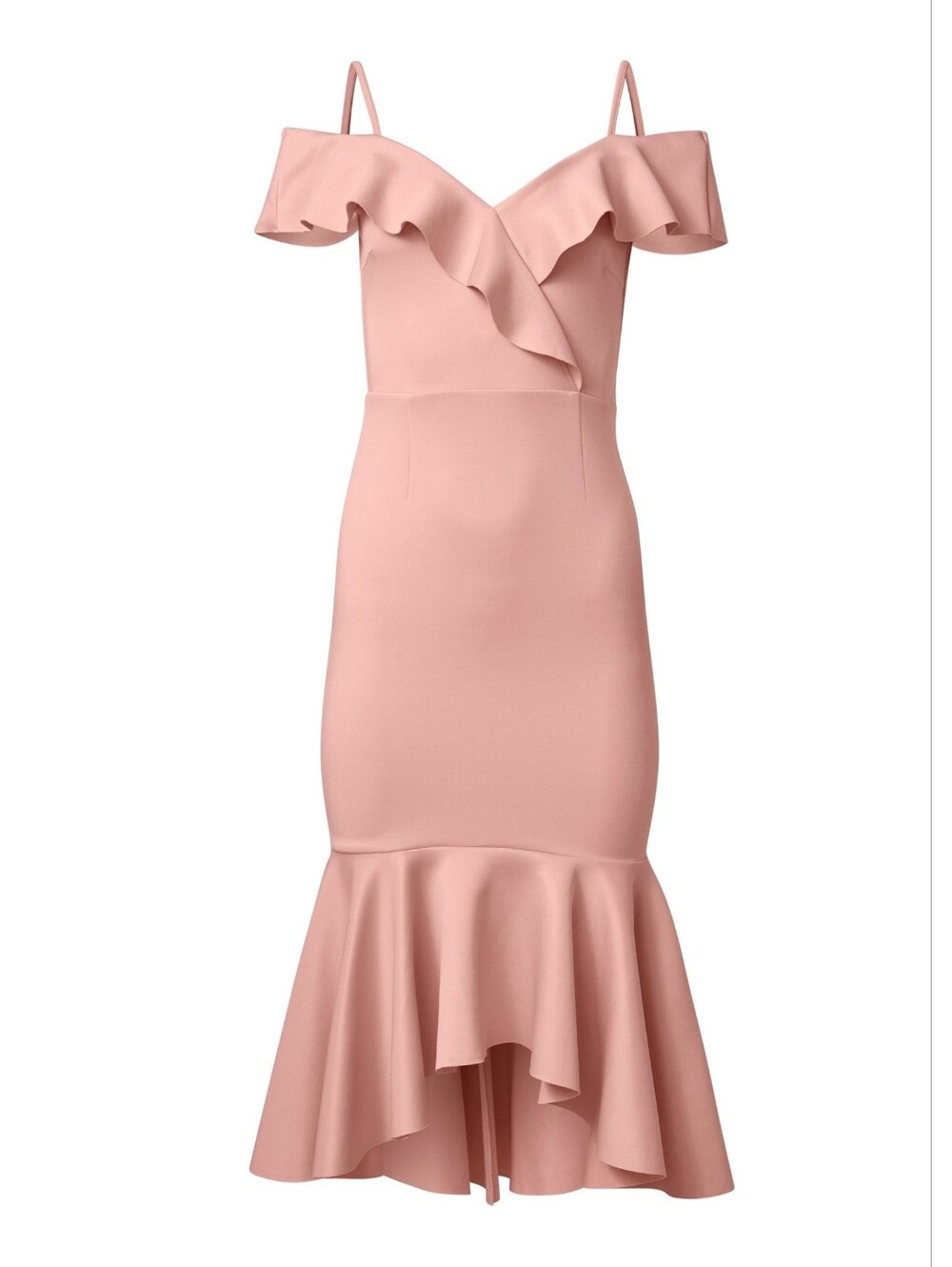 Blush Pink High-Low Off The Shoulder Ruffle Midi Dress 1X NWOT Venus